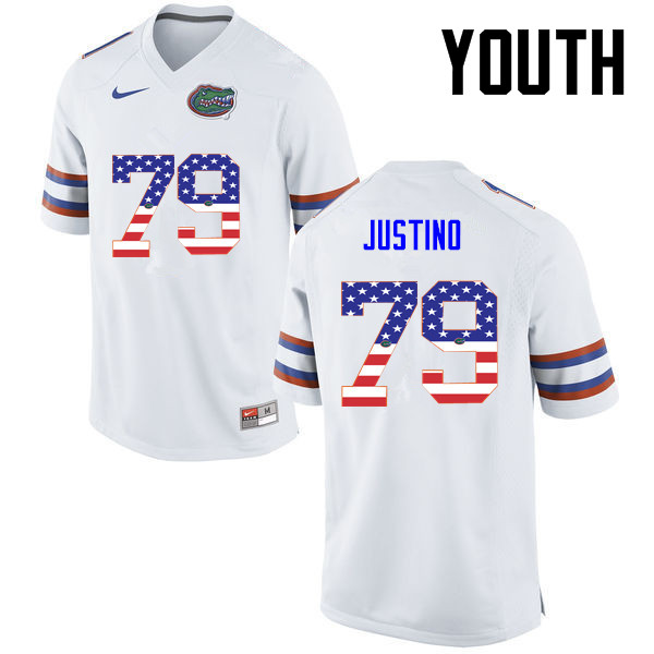 Youth Florida Gators #79 Daniel Justino College Football USA Flag Fashion Jerseys-White - Click Image to Close